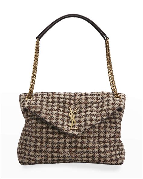 ysl puffer houndstooth tweed shoulder bag|SAINT LAURENT Puffer small quilted leather shoulder .